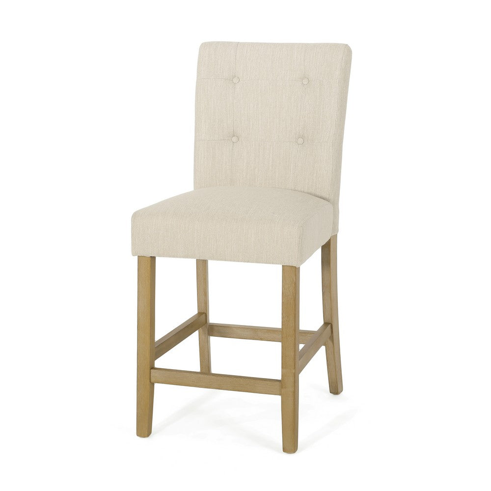 Sika Counter Stool Chair Set of 2, Button Tufted Back, Beige