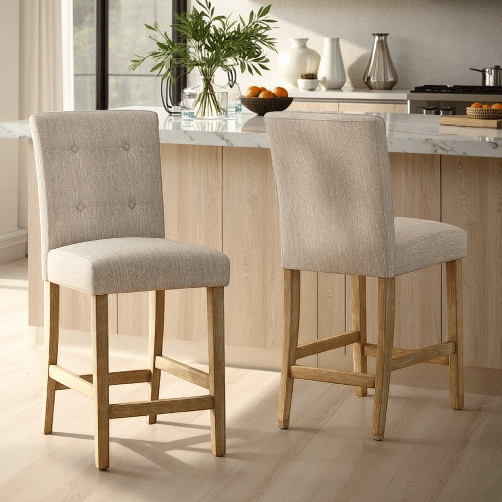 Sika Counter Stool Chair Set of 2, Button Tufted Back, Beige