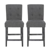 Sika Counter Height Stool Chair Set of 2 Tufted Dark Charcoal Gray Fabric