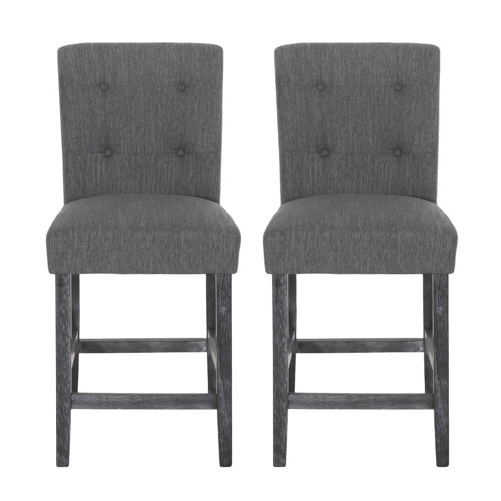 Sika Counter Height Stool Chair Set of 2 Tufted Dark Charcoal Gray Fabric