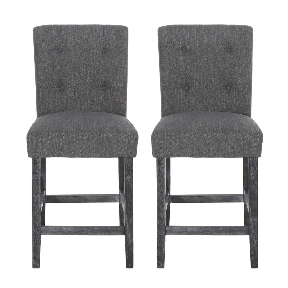 Sika Counter Height Stool Chair Set of 2, Tufted Dark Gray