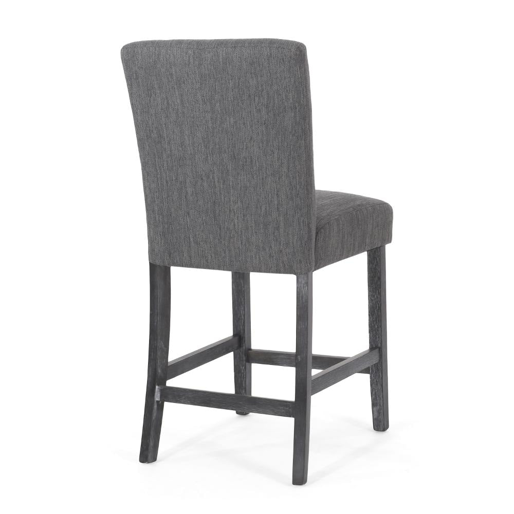 Sika Counter Height Stool Chair Set of 2 Tufted Dark Charcoal Gray Fabric