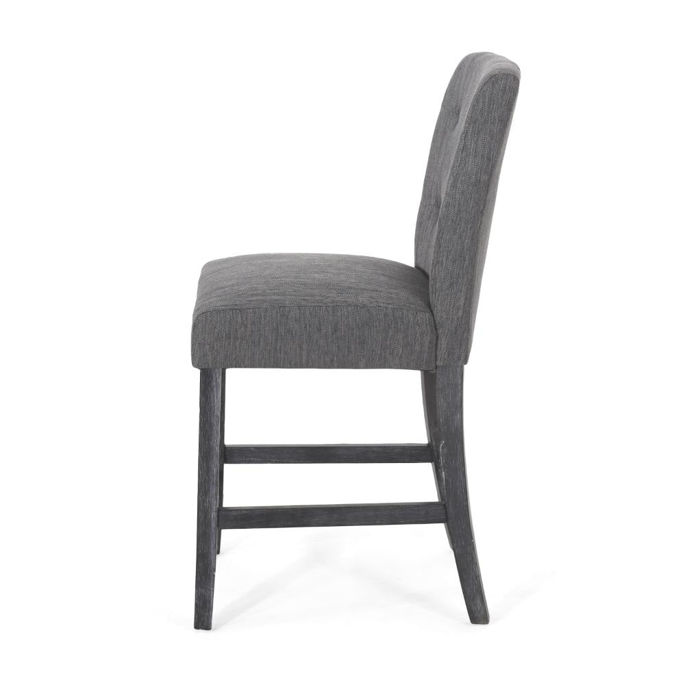 Sika Counter Height Stool Chair Set of 2 Tufted Dark Charcoal Gray Fabric