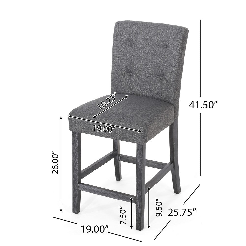Sika Counter Height Stool Chair Set of 2, Tufted Dark Gray