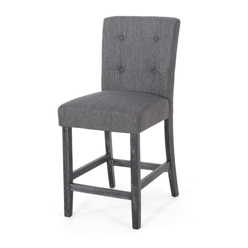Sika Counter Height Stool Chair Set of 2, Tufted Dark Gray
