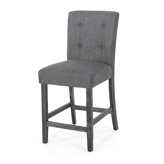 Sika Counter Height Stool Chair Set of 2, Tufted Dark Charcoal Gray Fabric