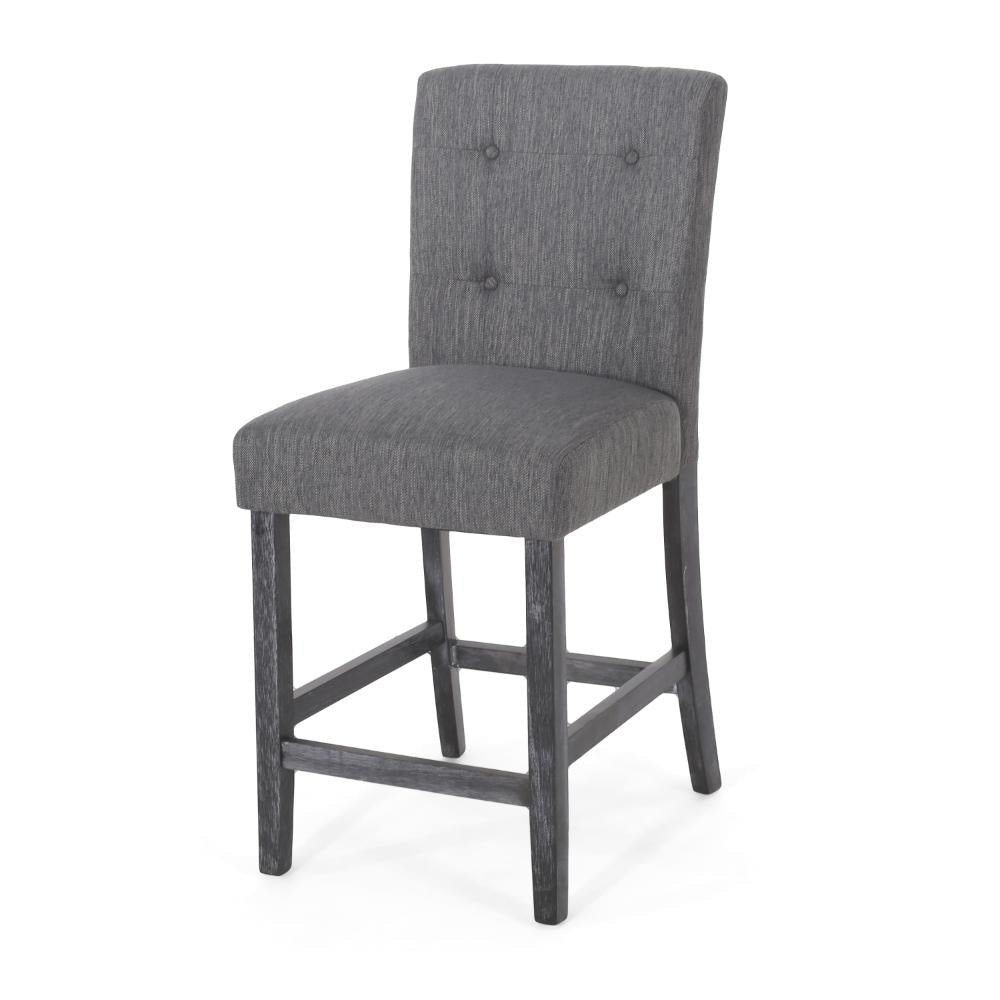 Sika Counter Height Stool Chair Set of 2, Tufted Dark Charcoal Gray Fabric