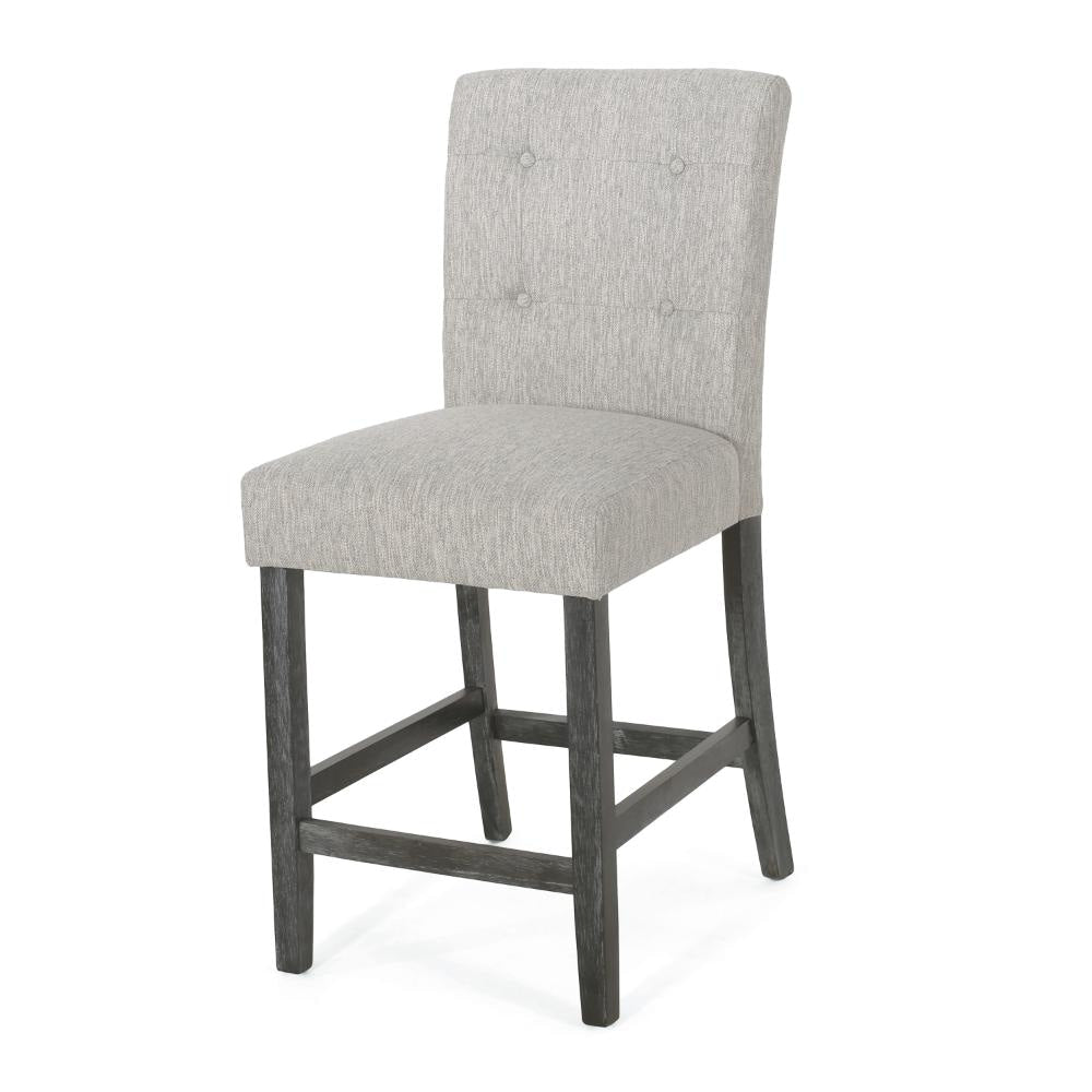 Sika Counter Height Stool Chair Set of 2 Tufted Light Gray Charcoal Wood BM323412