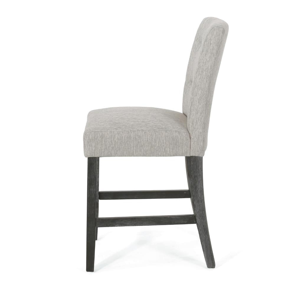 Sika Counter Height Stool Chair Set of 2 Tufted Light Gray Charcoal Wood BM323412