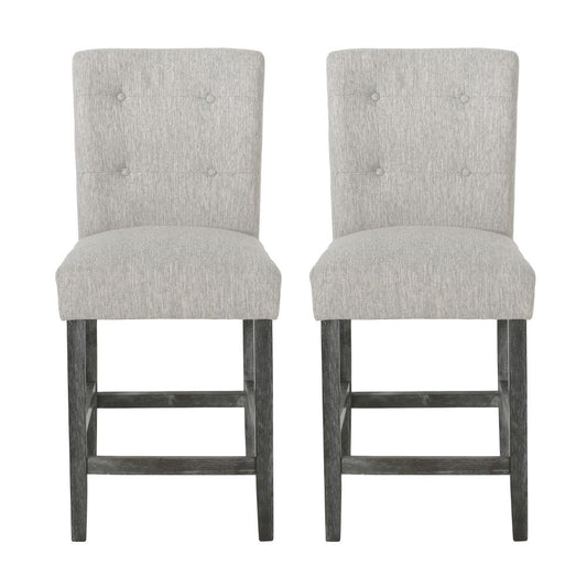 Sika Counter Height Stool Chair Set of 2, Tufted Light Gray, Charcoal Wood