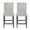 Sika Counter Height Stool Chair Set of 2, Tufted Light Gray, Charcoal Wood