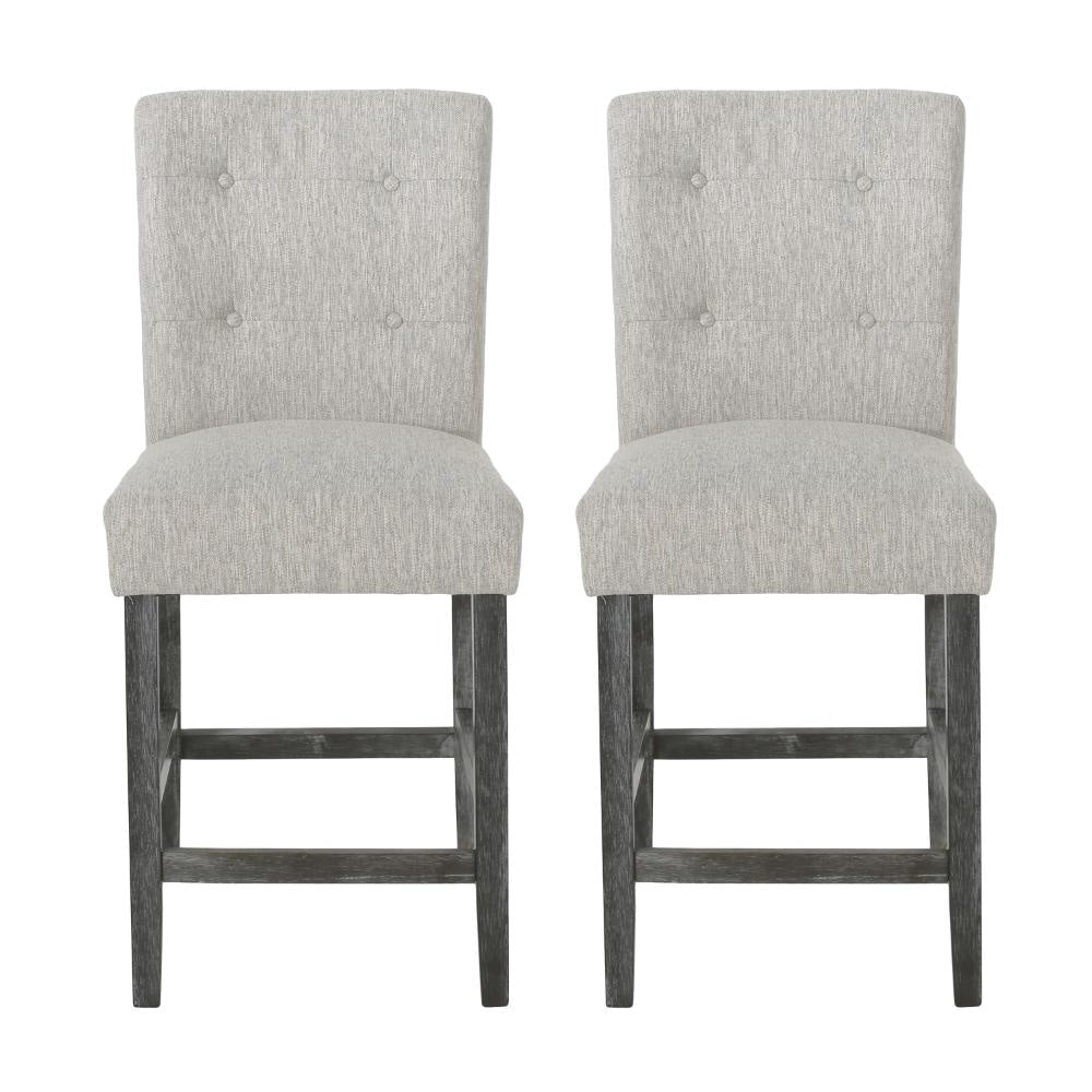 Sika Counter Height Stool Chair Set of 2, Tufted Light Gray, Charcoal Wood