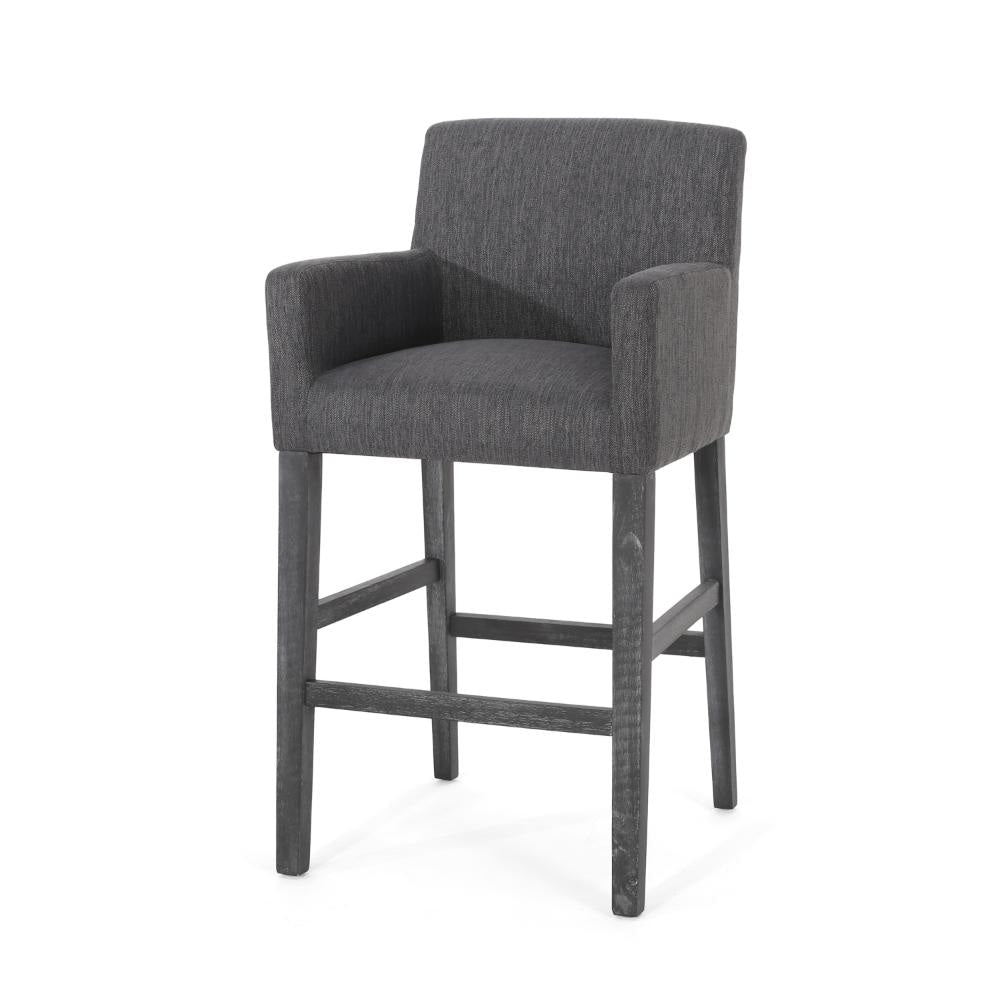 Rekah Barstool Chair, Charcoal Fabric and Wood Frame, Soft Cushioning