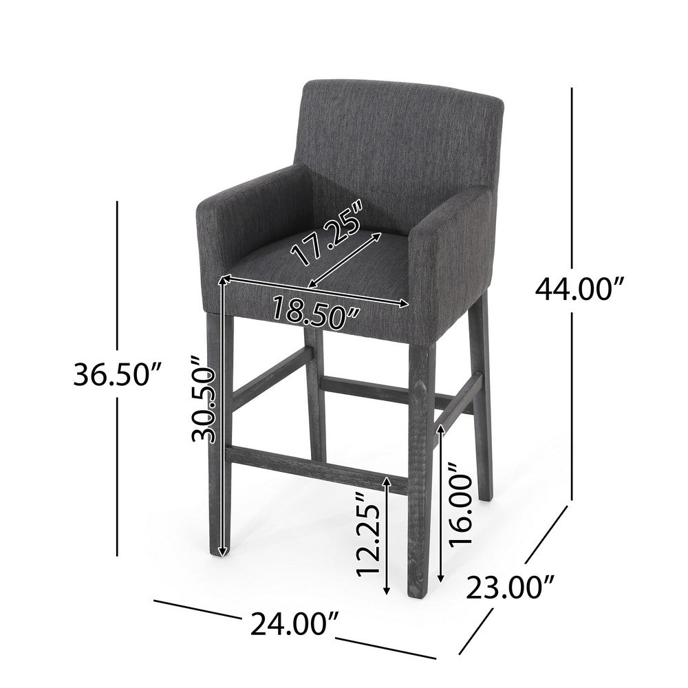 Rekah Barstool Chair, Charcoal Gray Fabric and Wood