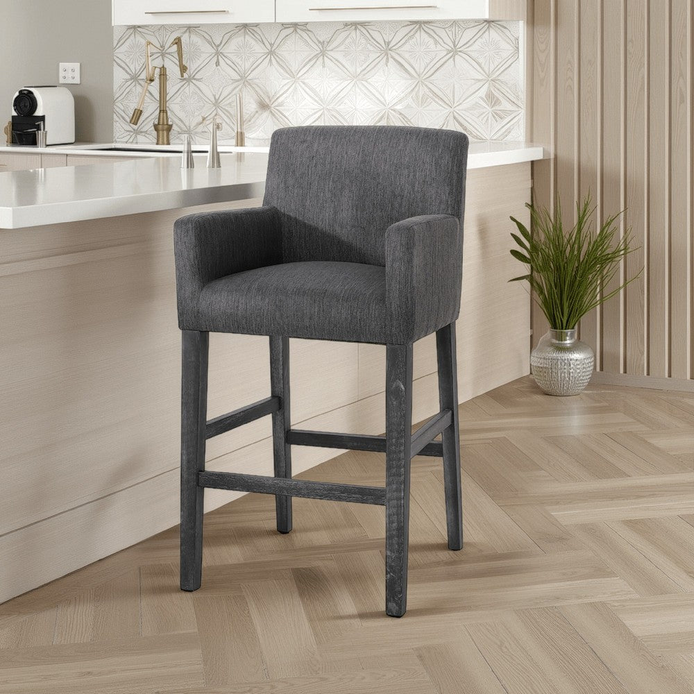 Rekah Barstool Chair Charcoal Fabric and Wood Frame Soft Cushioning BM323413