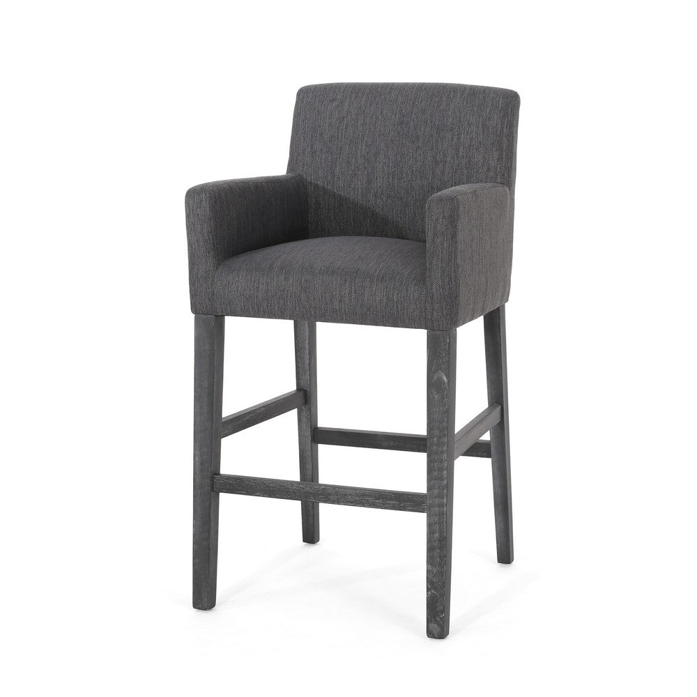 Rekah Barstool Chair, Charcoal Gray Fabric and Wood