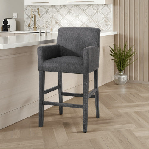 Rekah Barstool Chair, Charcoal Fabric and Wood Frame, Soft Cushioning