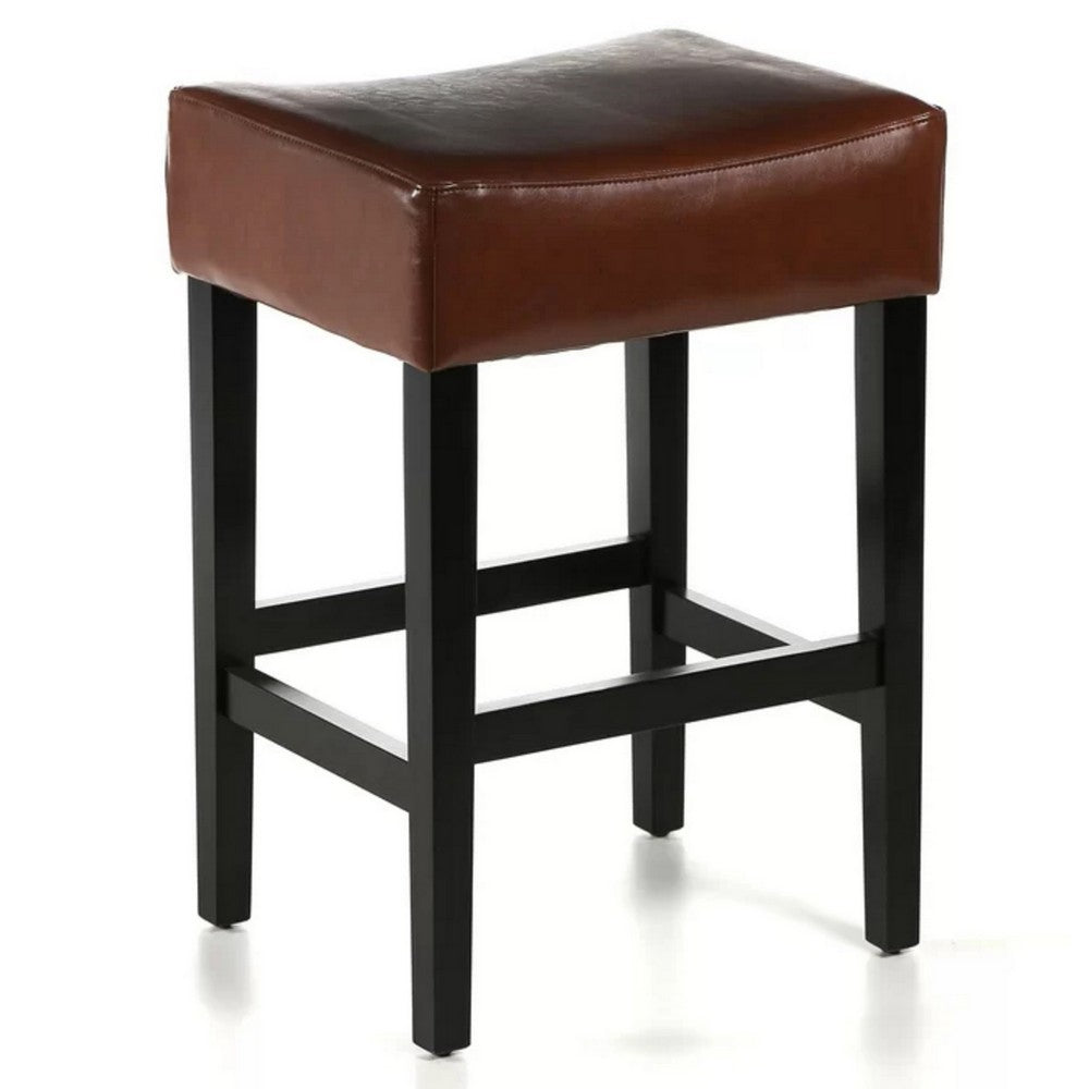 Piya Counter Stool Set of 2, Backless, Brown Bonded Leather