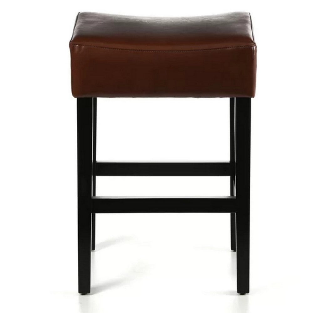 Piya Counter Stool Set of 2, Backless, Brown Bonded Leather