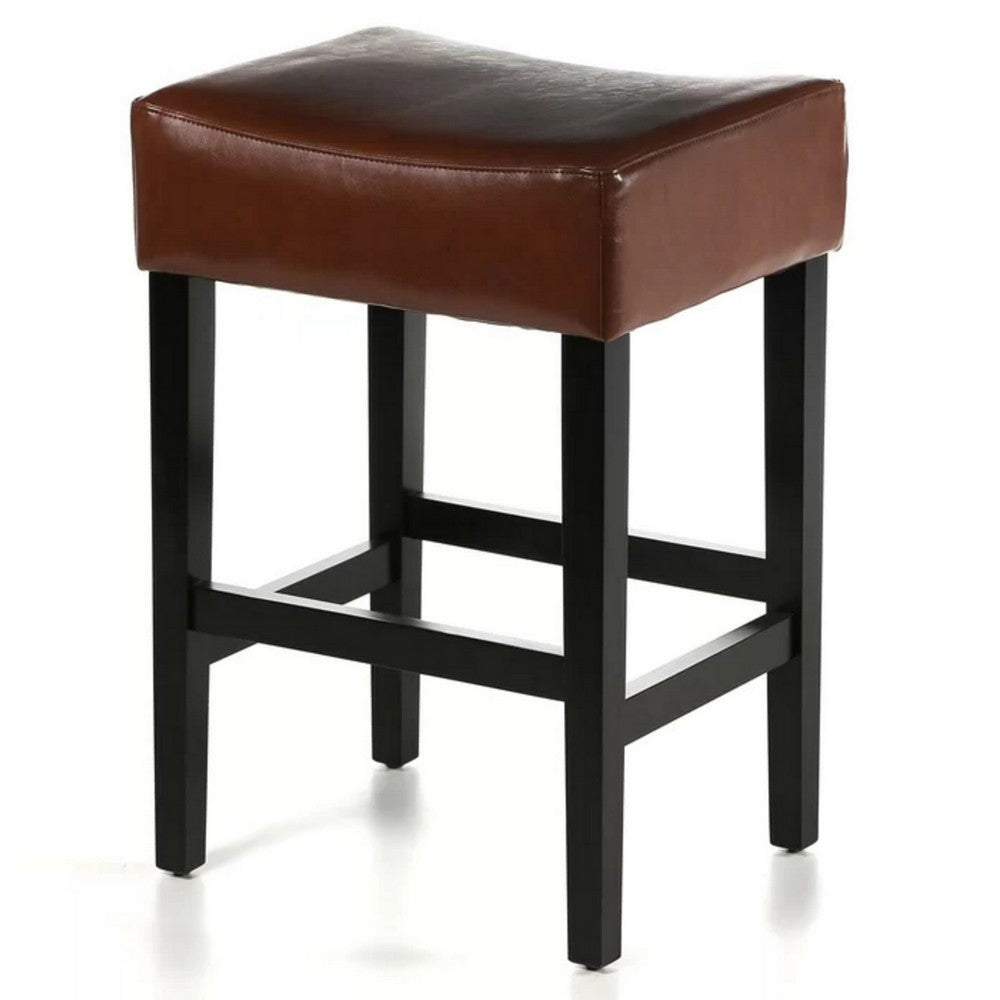 Piya Counter Stool Set of 2, Backless, Brown Bonded Leather