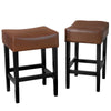 Piya Counter Stool Set of 2, Backless, Brown Bonded Leather, Black Legs
