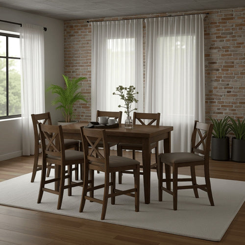 Kiyan Counter Height Dining Table, Brown Rubberwood, 59 Inch Rectangular