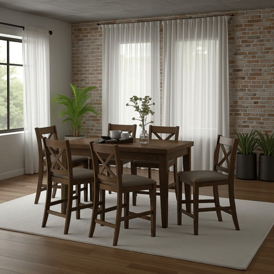 Kiyan Counter Height Dining Table, Brown Rubberwood, 59 Inch Rectangular