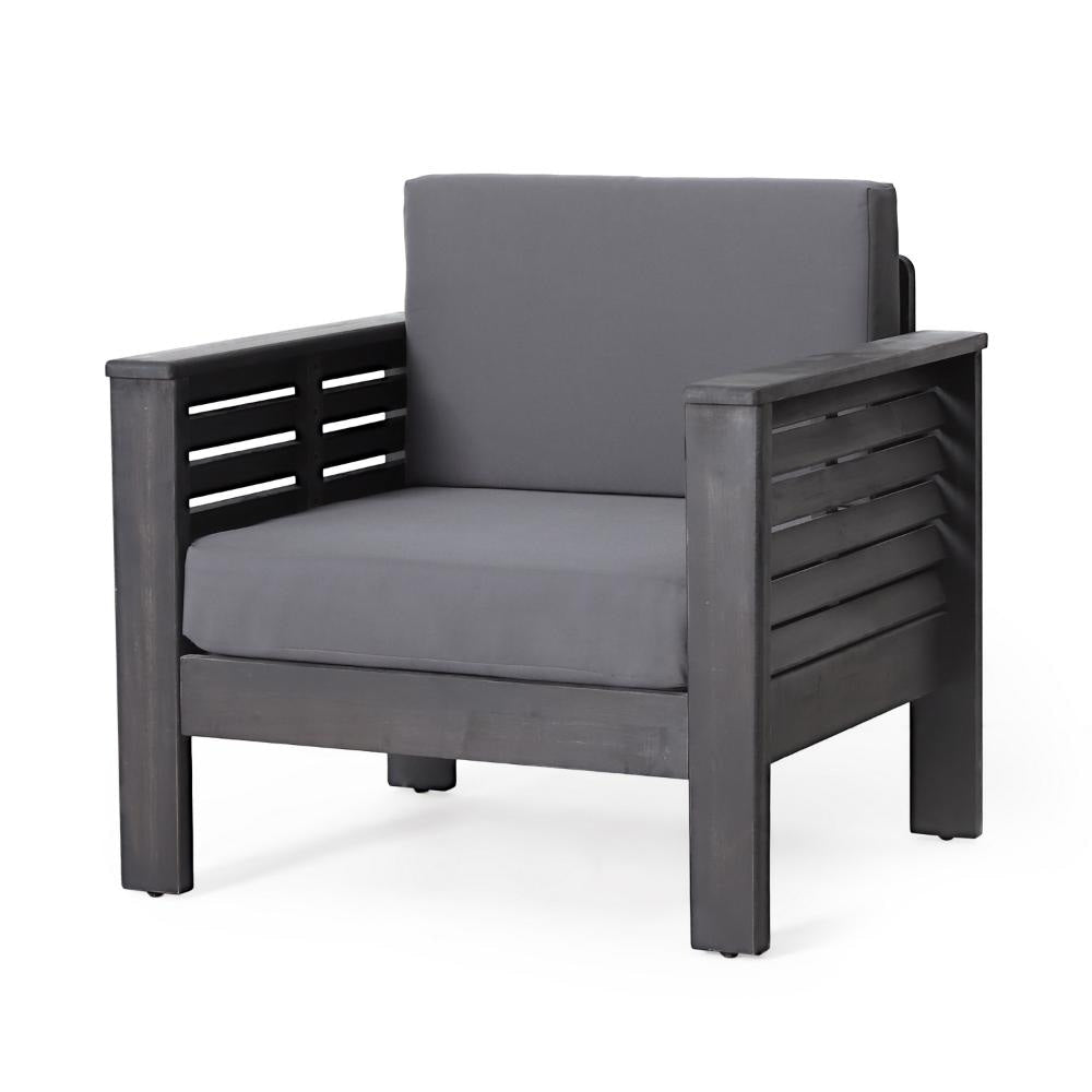 Siyal Outdoor Club Accent Chair Set of 2 Soft Dark Gray Acacia Wood