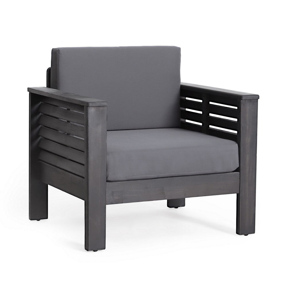 Siyal Outdoor Accent Chair Set of 2, Dark Gray, Acacia Wood