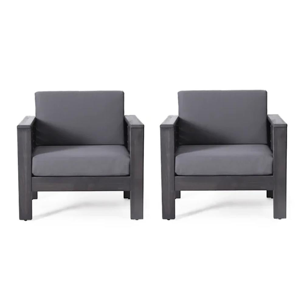Siyal Outdoor Club Accent Chair Set of 2, Soft Dark Gray, Acacia Wood