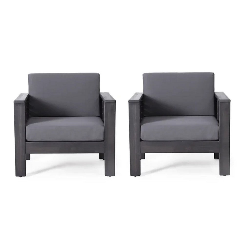 Siyal Outdoor Accent Chair Set of 2, Dark Gray, Acacia Wood
