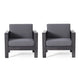 Siyal Outdoor Accent Chair Set of 2, Dark Gray, Acacia Wood