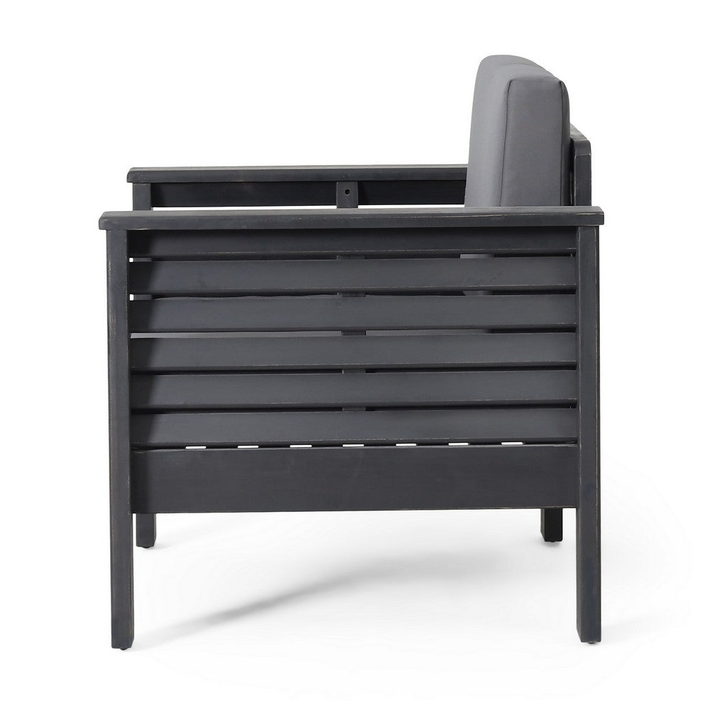 Siyal Outdoor Accent Chair Set of 2, Dark Gray, Acacia Wood