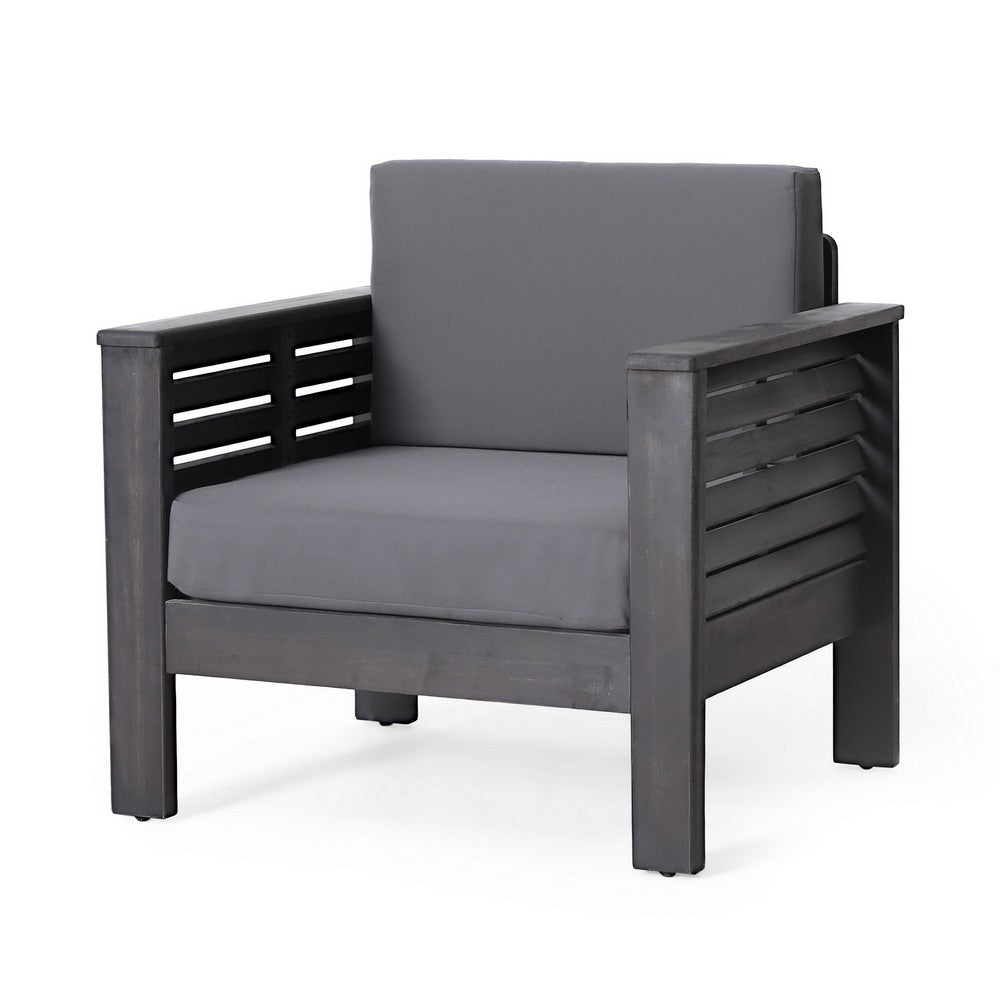 Siyal Outdoor Accent Chair Set of 2, Dark Gray, Acacia Wood