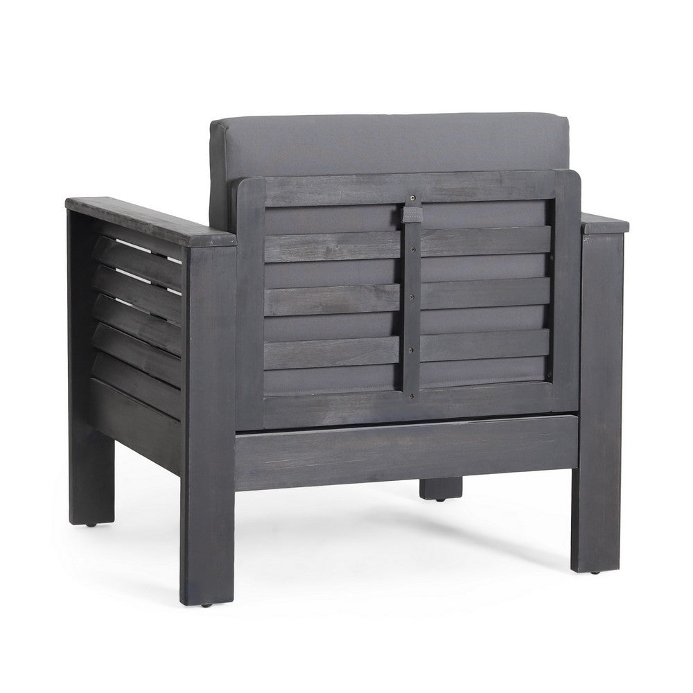 Siyal Outdoor Accent Chair Set of 2, Dark Gray, Acacia Wood