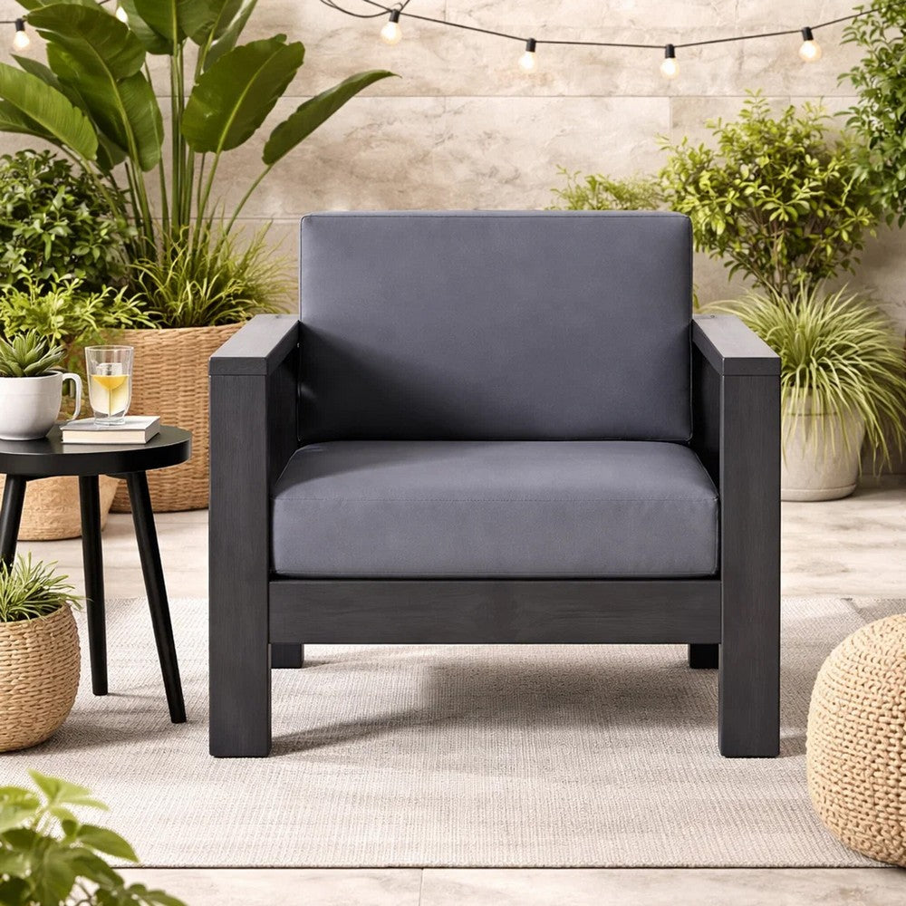 Siyal Outdoor Accent Chair Set of 2, Dark Gray, Acacia Wood