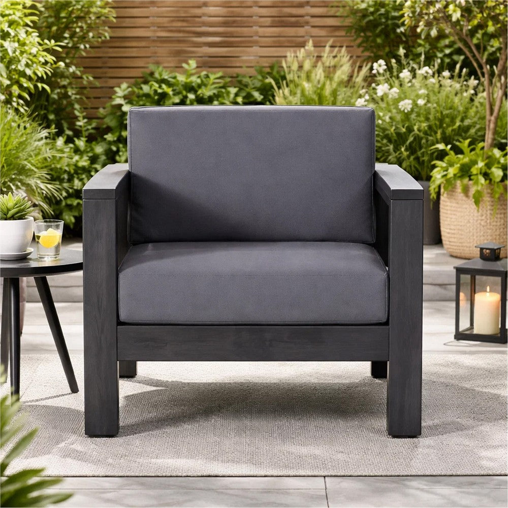 Siyal Outdoor Accent Chair Set of 2, Dark Gray, Acacia Wood