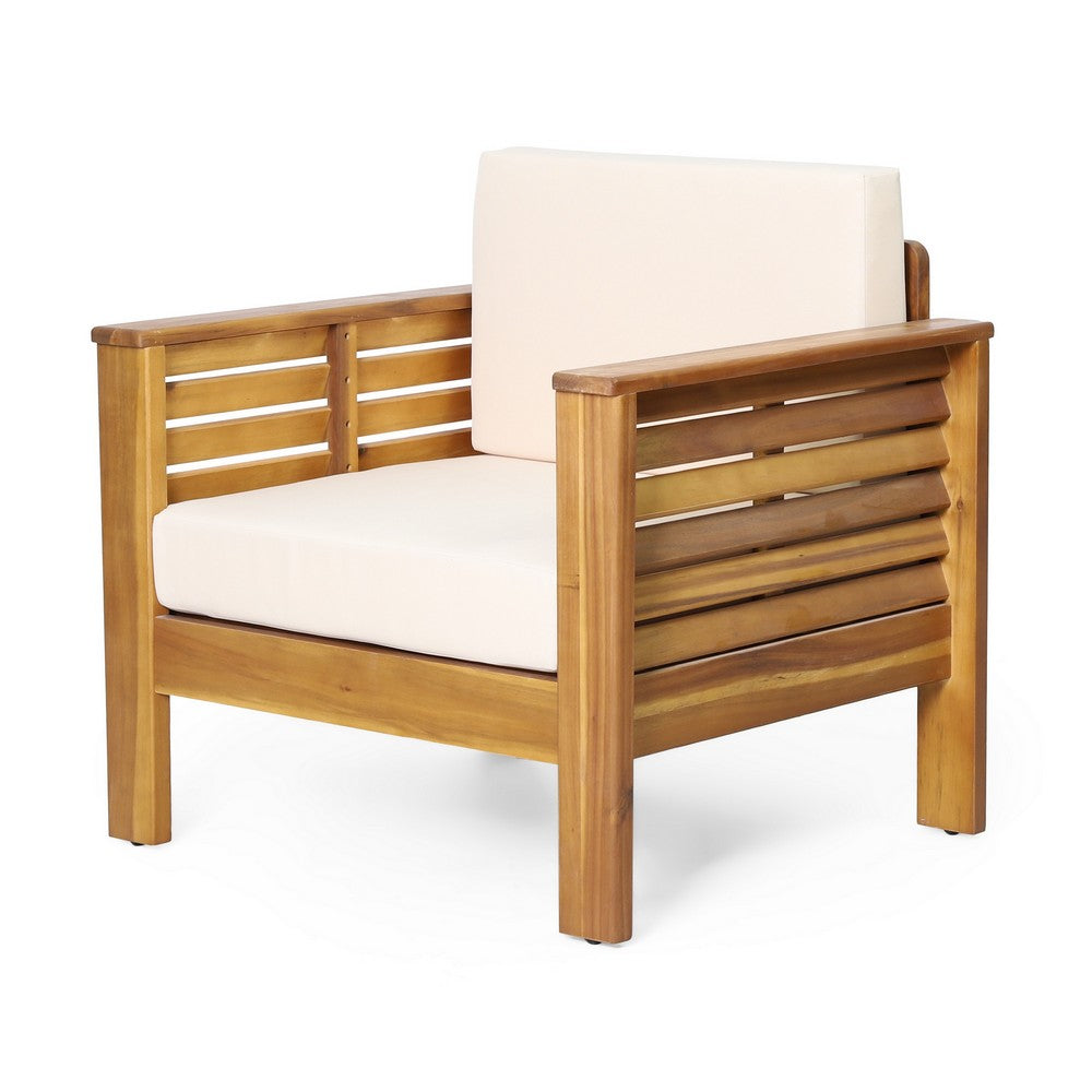 Siyal Outdoor Accent Chair Set of 2, Soft Beige, Acacia Wood
