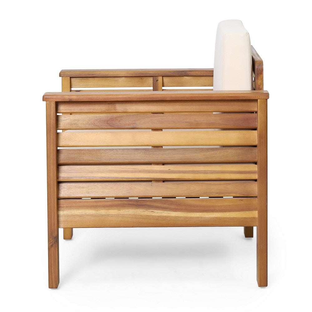 Siyal Outdoor Accent Chair Set of 2, Soft Beige, Acacia Wood