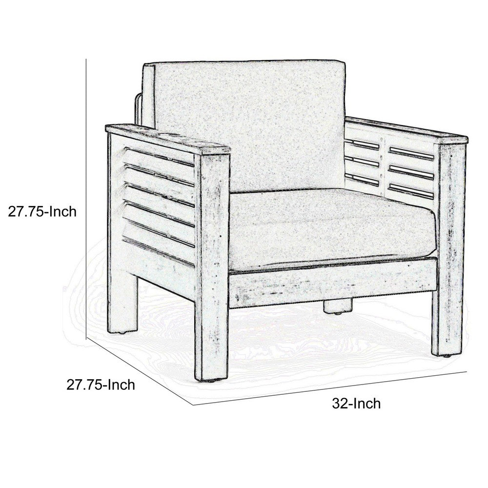 Siyal Outdoor Accent Chair Set of 2, Soft Beige, Acacia Wood