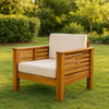 Siyal Outdoor Club Accent Chair Set of 2, Soft Beige, Brown Acacia Wood