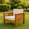 Siyal Outdoor Accent Chair Set of 2, Soft Beige, Acacia Wood