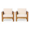 Siyal Outdoor Accent Chair Set of 2, Soft Beige, Acacia Wood