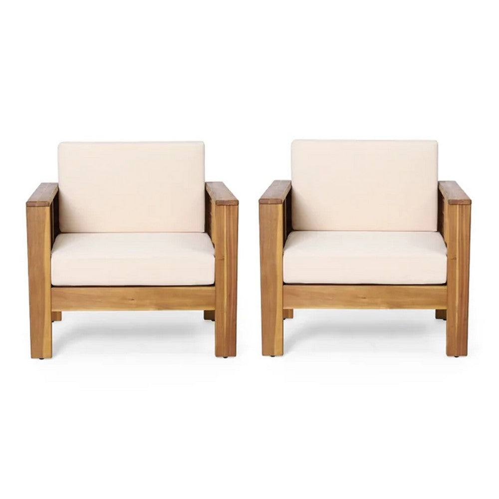 Siyal Outdoor Accent Chair Set of 2, Soft Beige, Acacia Wood