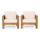 Siyal Outdoor Accent Chair Set of 2, Soft Beige, Acacia Wood