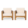 Siyal Outdoor Club Accent Chair Set of 2, Soft Beige, Brown Acacia Wood