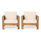 Siyal Outdoor Club Accent Chair Set of 2, Soft Beige, Brown Acacia Wood