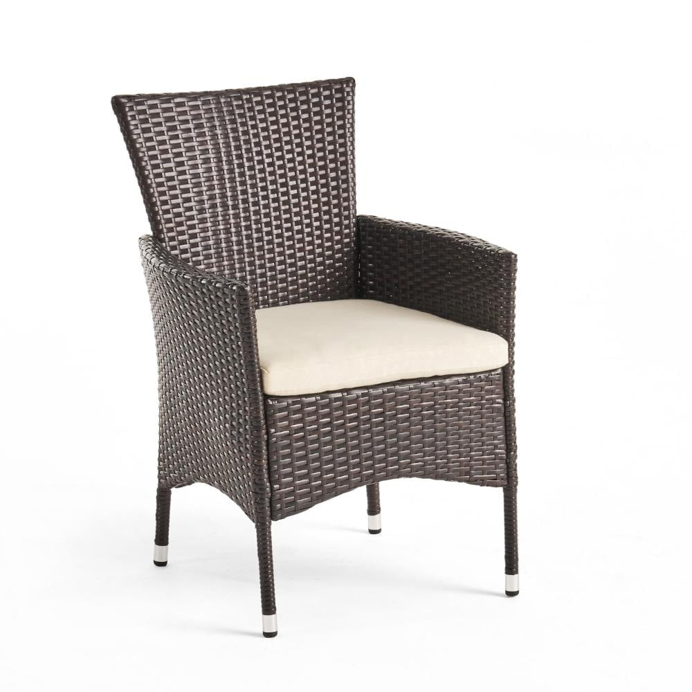 Clem Dining Chair Set of 2 Beige Outdoor Dark Brown Wicker Iron Frame BM323426