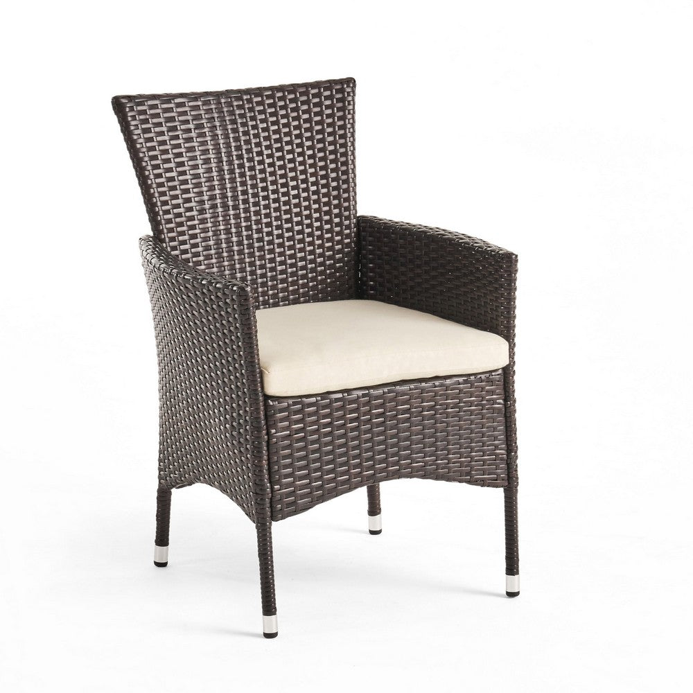Clem Dining Chair Set of 2, Outdoor Brown Wicker, Iron Beige