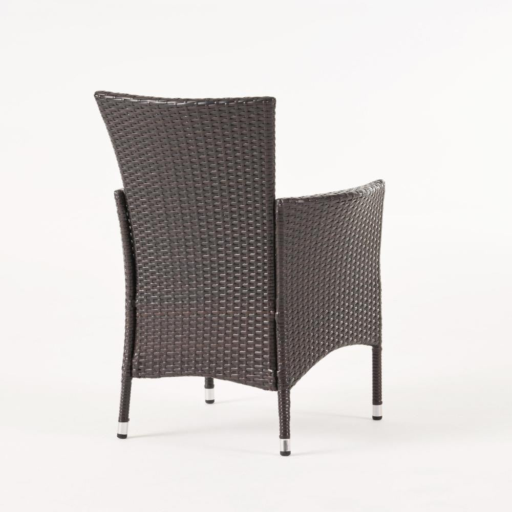Clem Dining Chair Set of 2 Beige Outdoor Dark Brown Wicker Iron Frame BM323426